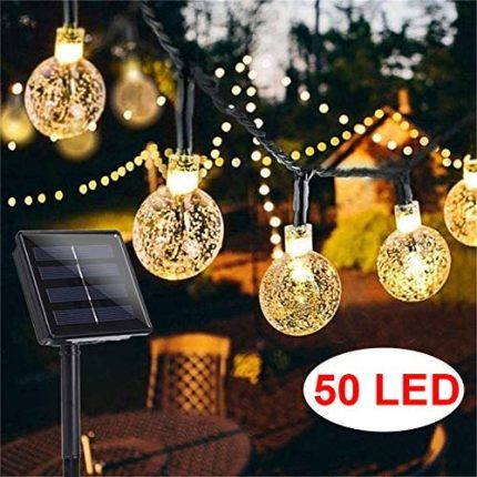Garden Solar Lights, 50 LED 24ft 8 Modes Waterproof String Lights Outdoor Fairy Lights Globe Crystal Balls Decorative Lighting for Garden Yard Home Party Wedding Christmas Decoration (Warm White)